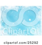 Clipart Illustration Of Snow And Snowflakes Falling Over A Blue Wintry Sky