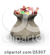 Poster, Art Print Of Santas Brown Sack Full Of Wrapped Christmas Presents Cinched At The Top