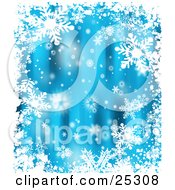 Border Of White Snowflakes Over A Brilliant Blue Christmas Background