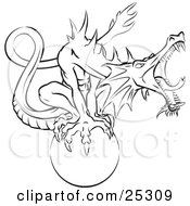 Clipart Illustration Of A Roaring Dragon Guarding A Magical Orb