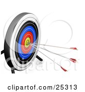 Poster, Art Print Of White Black Blue Red And Yellow Target Board With Three Arrows In The Bullseye