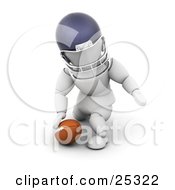 Poster, Art Print Of White Character In A Helmet Kneeling By A Football