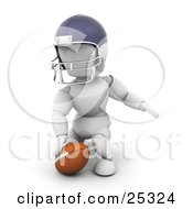 Poster, Art Print Of Kneeling White Character In A Helmet Touching A Football