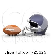 Poster, Art Print Of Brown Football In Front Of A Blue Helmet