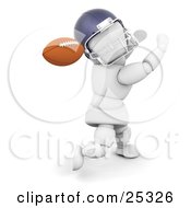 Poster, Art Print Of Running White Character In A Helmet Holding His Arms Up And Looking Back To Catch A Football