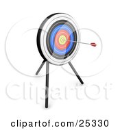 Clipart Illustration Of A Single Arrow In The Yellow Center Of A Circular Target