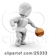 Clipart Illustration Of A White Character Running And Dribbling A Basketball On The Court by KJ Pargeter