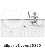 Clipart Illustration Of A Golfing White Figure Character Crouching To Aim For The Hole
