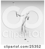 Clipart Illustration Of A Frustrated White Figure Character Screaming After Missing The Golf Hole