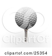 Poster, Art Print Of Dimpled White Golf Ball On Top Of A Silver Tee