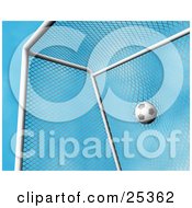 Clipart Illustration Of A Black And White Soccer Ball Hitting The Goal Net During A Game
