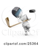 Clipart Illustration Of A White Character Wearing A Helmet Whacking A Flying Puck With A Hockey Stick by KJ Pargeter