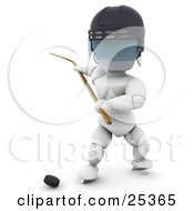 White Character Wearing A Helmet And Holding Back A Hockey Stick Preparing To Hit A Puck