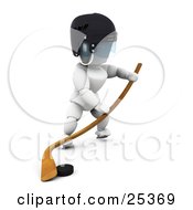 White Character Pushing A Puck Along The Ice With A Hockey Stick