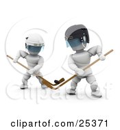Poster, Art Print Of Two White Characters Opponents Juggling With The Puck And Sticks During A Hockey Game