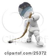 Poster, Art Print Of White Character Wearing A Helmet Hitting A Puck With A Hockey Stick During A Game