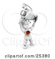Clipart Illustration Of A Proud White Character Holding Up A Silver First Place Trophy Cup And Wearing A Red Ribbon by KJ Pargeter