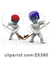 Two White Characters Competing With Hockey Sticks During A Game