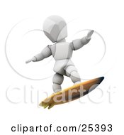 Clipart Illustration Of A White Character Holding His Arms Out For Balance While Surfing On A Yellow Board by KJ Pargeter