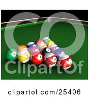 Poster, Art Print Of Racked Billiards Pool Balls On The Green Of A Table
