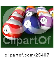 Clipart Illustration Of Racked Billiards Pool Balls On The Green Of A Table
