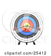 Clipart Illustration Of Three Arrows Smack In The Center Of A Target