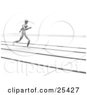 Poster, Art Print Of Jogging White Figure Character In A Lane On A Track
