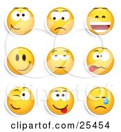 Poster, Art Print Of Group Of Friendly Upset Laughing Happy Bored Goofy Winking And Crying Yellow Emoticon Faces