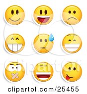Poster, Art Print Of Group Of Smiling Laughing Sad Grinning Silenced And Goofy Yellow Emoticon Faces