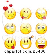 Poster, Art Print Of Group Of Infatuated Teasing Goofy And Bomb Yellow Emoticon Faces