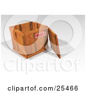 Clipart Illustration Of A Heavy Duty Wooden Shipping Crate With The Lid Resting Against The Side And A Fragile Sticker