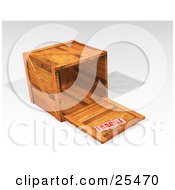 Poster, Art Print Of Fragile Stamped Heavy Duty Wooden Shipping Crate With The Top Off Resting On Its Side