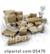 White Character Wondering How He Is Going To Ship All Of His Cardboard Boxes