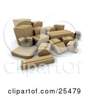 Poster, Art Print Of Bunch Of Opened And Sealed Cardboard Boxes In A Corner