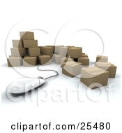 Computer Mouse Emerging From A Bunch Of Sealed Cardboard Boxes Ready For Shipments