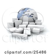Group Of White Shipping Boxes In Front Of A Globe Featuring Europe