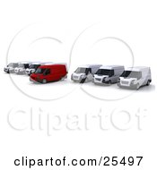 Poster, Art Print Of Row Of White Delivery Vans With One Red One Pulled Out A Little