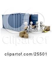 Clipart Illustration Of White Characters Working Together To Move A Shipment Of Boxes From A Freight Container To A Pallet Truck