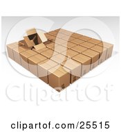 Poster, Art Print Of Opened Box Sticking Out Of Rows Of Sealed Brown Cardboard Boxes Ready For Shipment