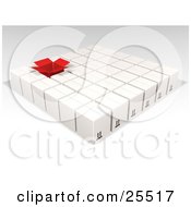 Poster, Art Print Of One Opened Red Box In Rows Of Sealed White Cardboard Boxes Ready For Shipment