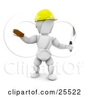 Clipart Illustration Of A White Character Bricklayer Worker Wearing A Hard Hat Holding A Brick And Tool by KJ Pargeter