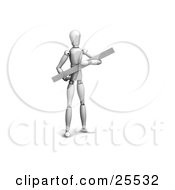Clipart Illustration Of A White Figure Character Carrying A Large Ruler