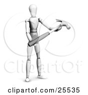 Poster, Art Print Of White Figure Character Holding A Hammer Tool