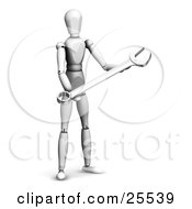 Poster, Art Print Of White Figure Character Holding A Spanner Tool