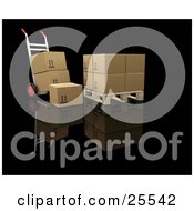 Poster, Art Print Of Dolly With Boxes Parked By A Pallet With Cardboard Boxes