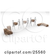 Poster, Art Print Of Group Of White Figure Characters Helping Each Other Move Boxes From One Stack To Another