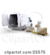 Poster, Art Print Of White Character Loading Shipping Boxes Into A White Delivery Van