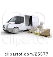 Poster, Art Print Of White Character Loading Shipping Boxes From A Pallet Truck Into A White Delivery Van