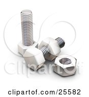 Poster, Art Print Of Clipart Illustration Of A Couple Of Silver Bolts With Nuts