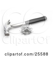 Clipart Illustration Of A Black Handled Hammer With A Pile Of Nails